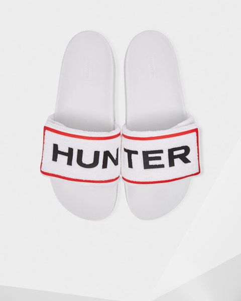 Hunter Terry Towelling Logo Adjustable Papuce Muske - Bijele | IM73-3D9